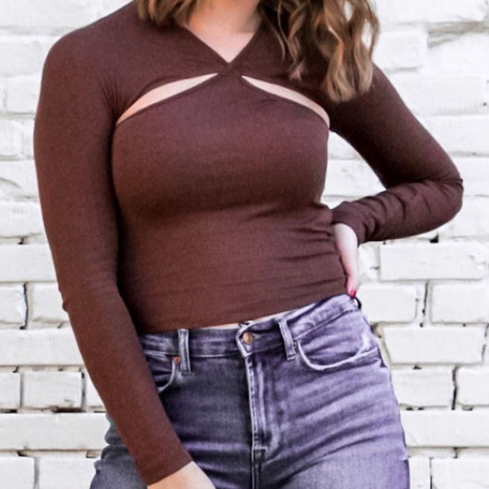 Brown cut out top